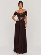 Zephrina Mariette sequin lace maxi dress in brown