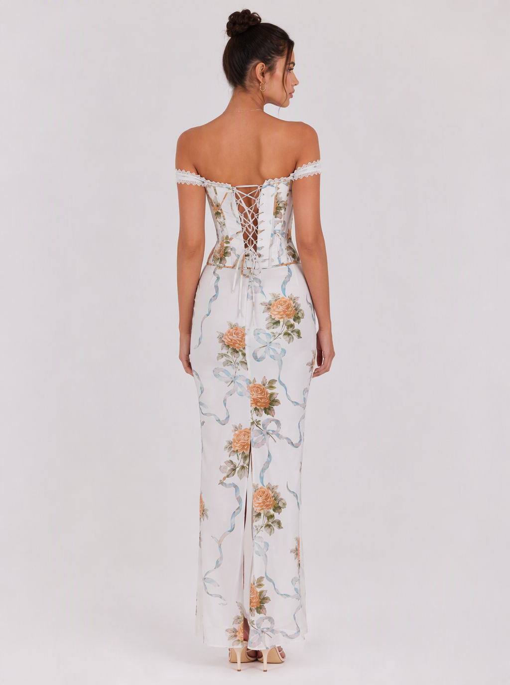 Zephrina Eglantine off-shoulder floral maxi dress in white floral print