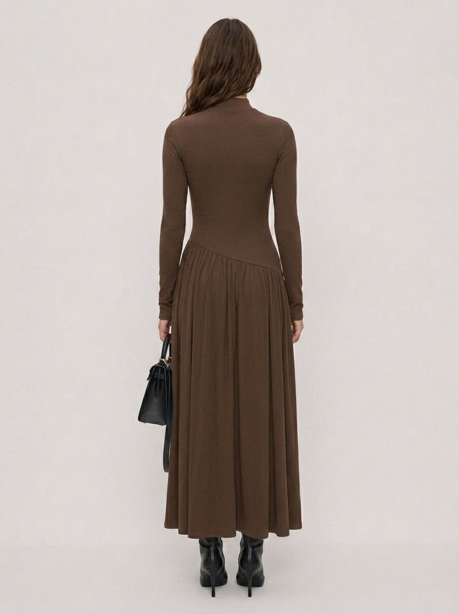 Zephrina Lucienne pleated knit midi dress in coffee