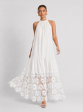 Zephrina White Floral Lace Halter Tiered Maxi Dress