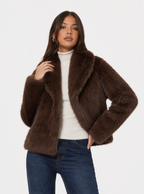 Zephrina Arabella shawl collar faux fur coat in coffee