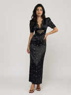 Zephrina Anouk lace plunge maxi dress in black