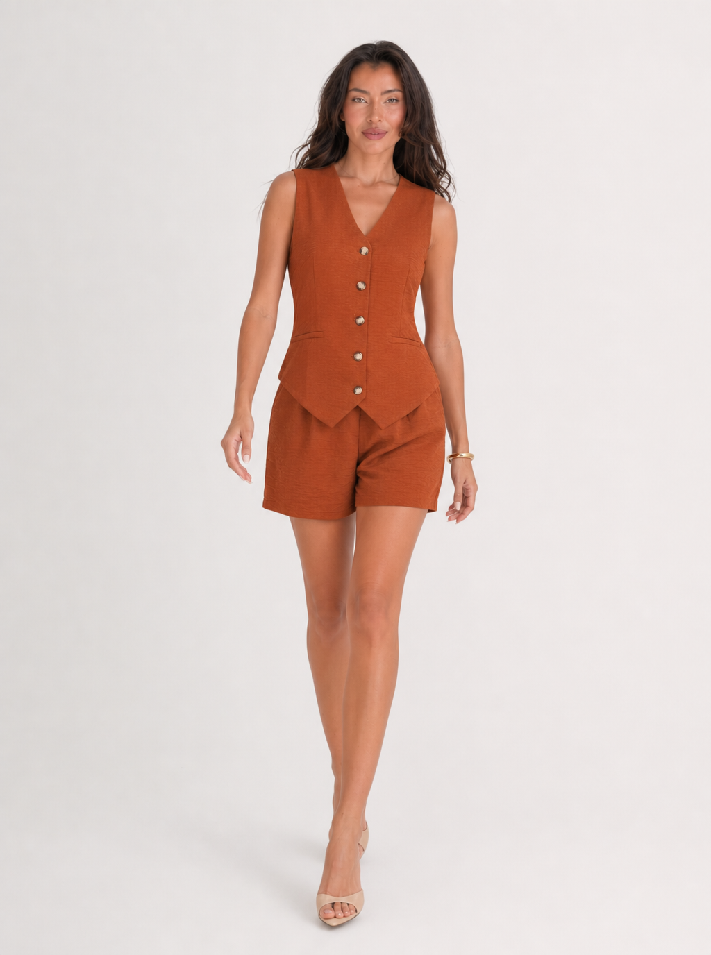 Zephrina Button-Front Tailored Vest & Shorts Set