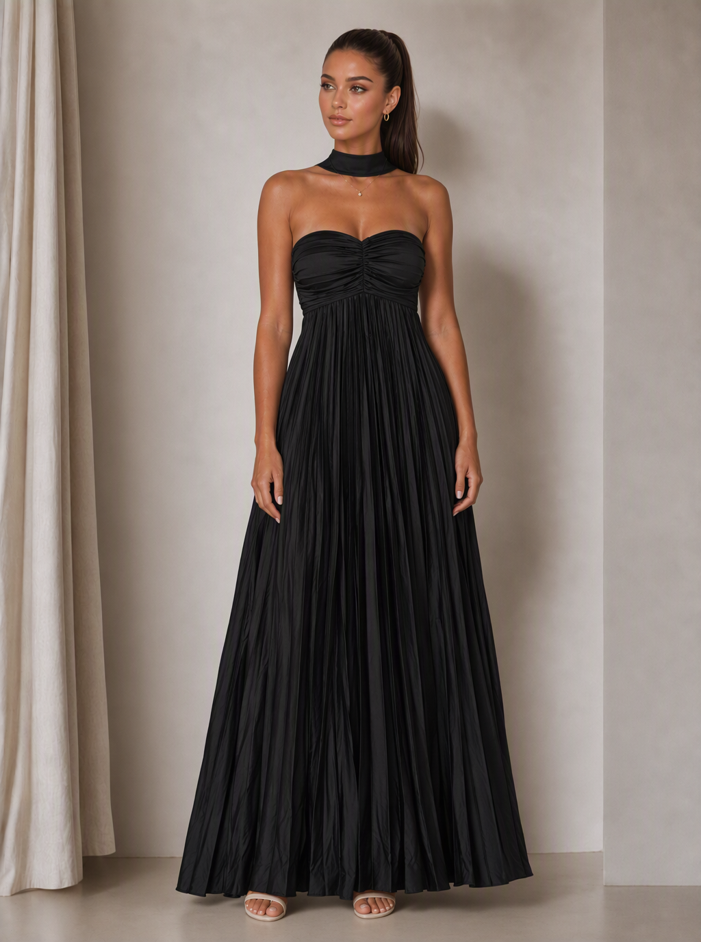 Zephrina Perrine pleated scarf maxi dress