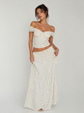 Zephrina Vintage Polka Dot Off-Shoulder Two-Piece Maxi Set