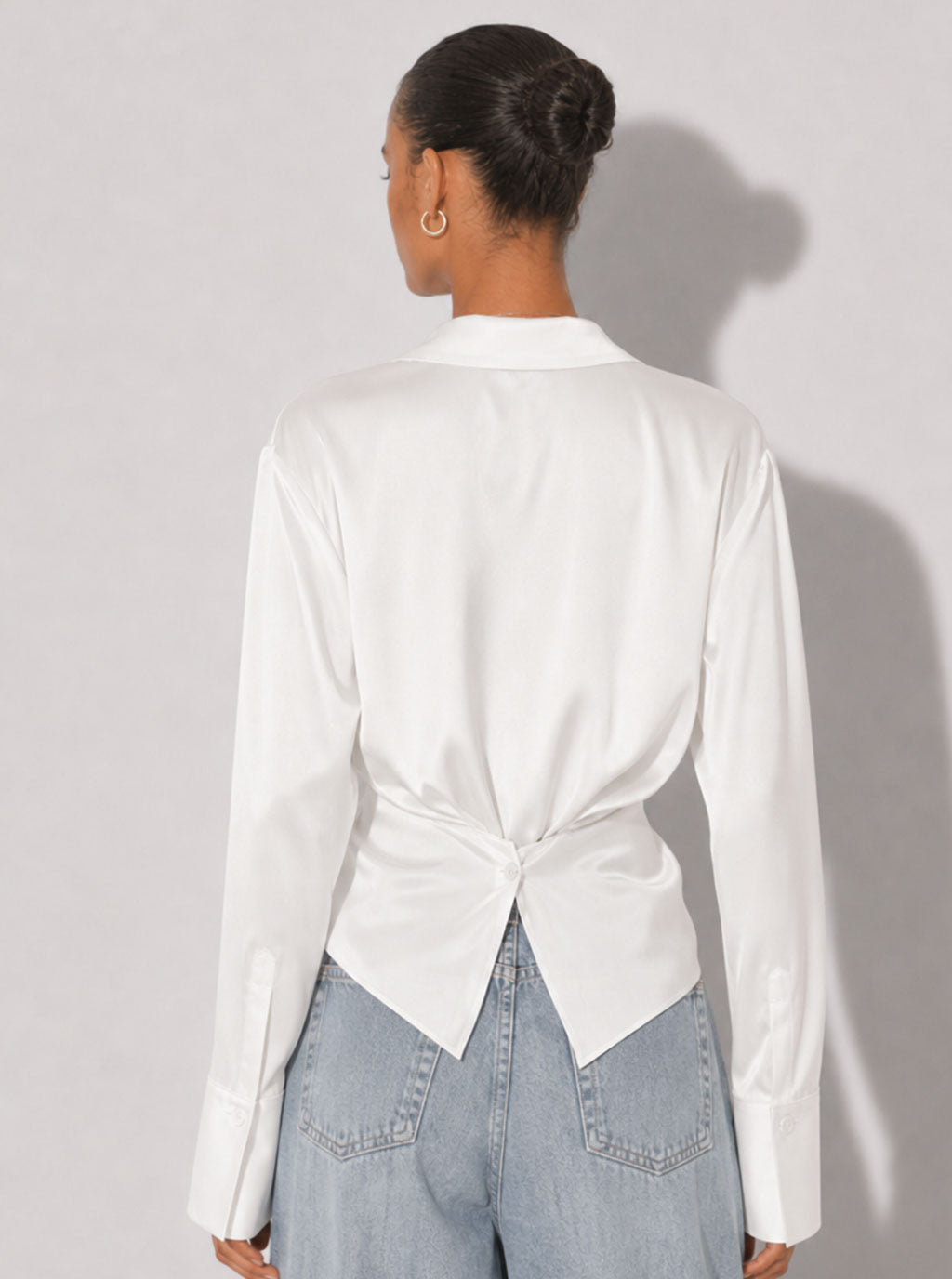 Zephrina Tamsin wrap satin blouse in white