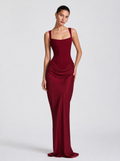 Zephrina Coralie draped satin-look maxi dress in burgundy