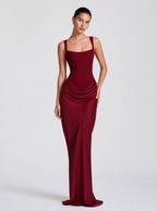 Zephrina Coralie draped satin-look maxi dress in burgundy