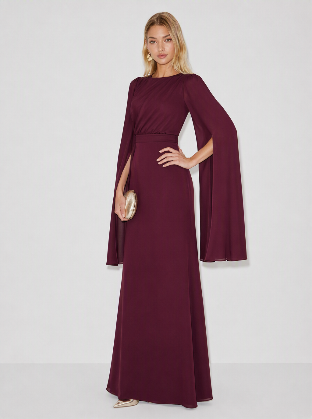 Zephrina Evelina satin cape sleeve maxi dress
