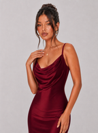 Zephrina Evelina draped satin maxi dress in burgundy