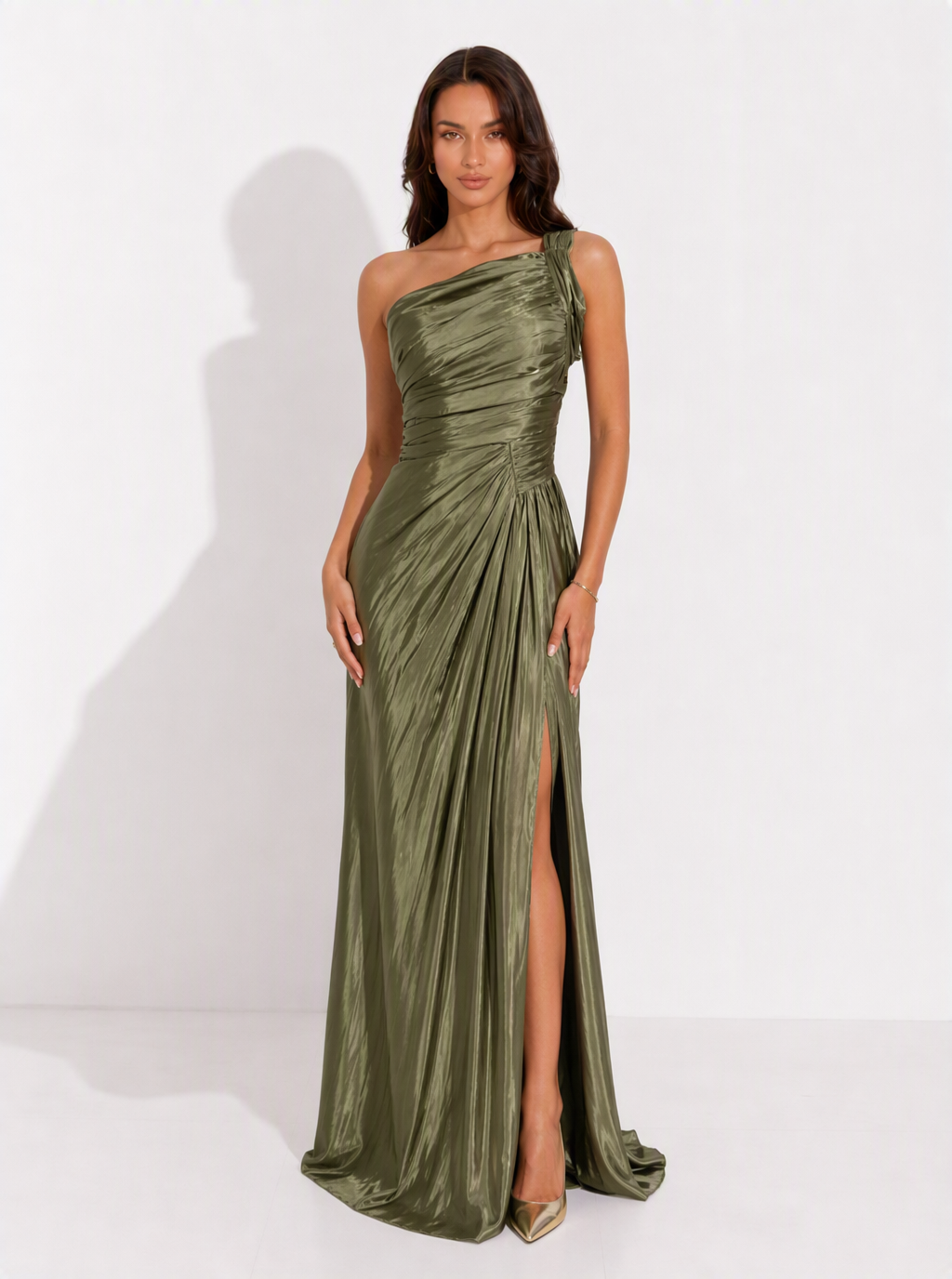 Zephrina Corinne one-shoulder ruched maxi dress