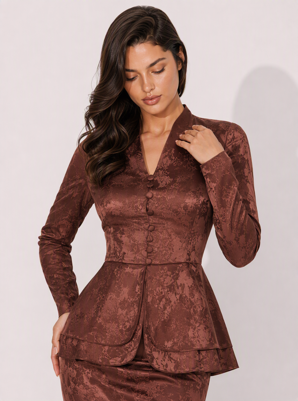 Zephrina Sidonie jacquard satin set in coffee