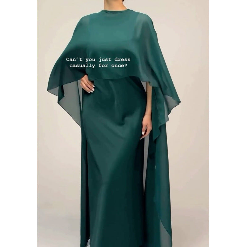 Zephrina Paloma satin cape maxi dress in green