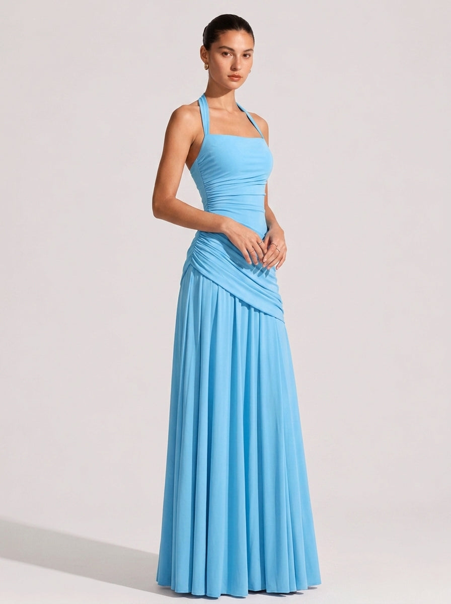 Helena Halter-Neck Maxikleid mit Raffungen