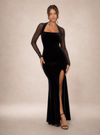 Zephrina Melisande velvet mesh maxi dress in black