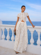 Zephrina Sabine lace overlay wide-leg set in white