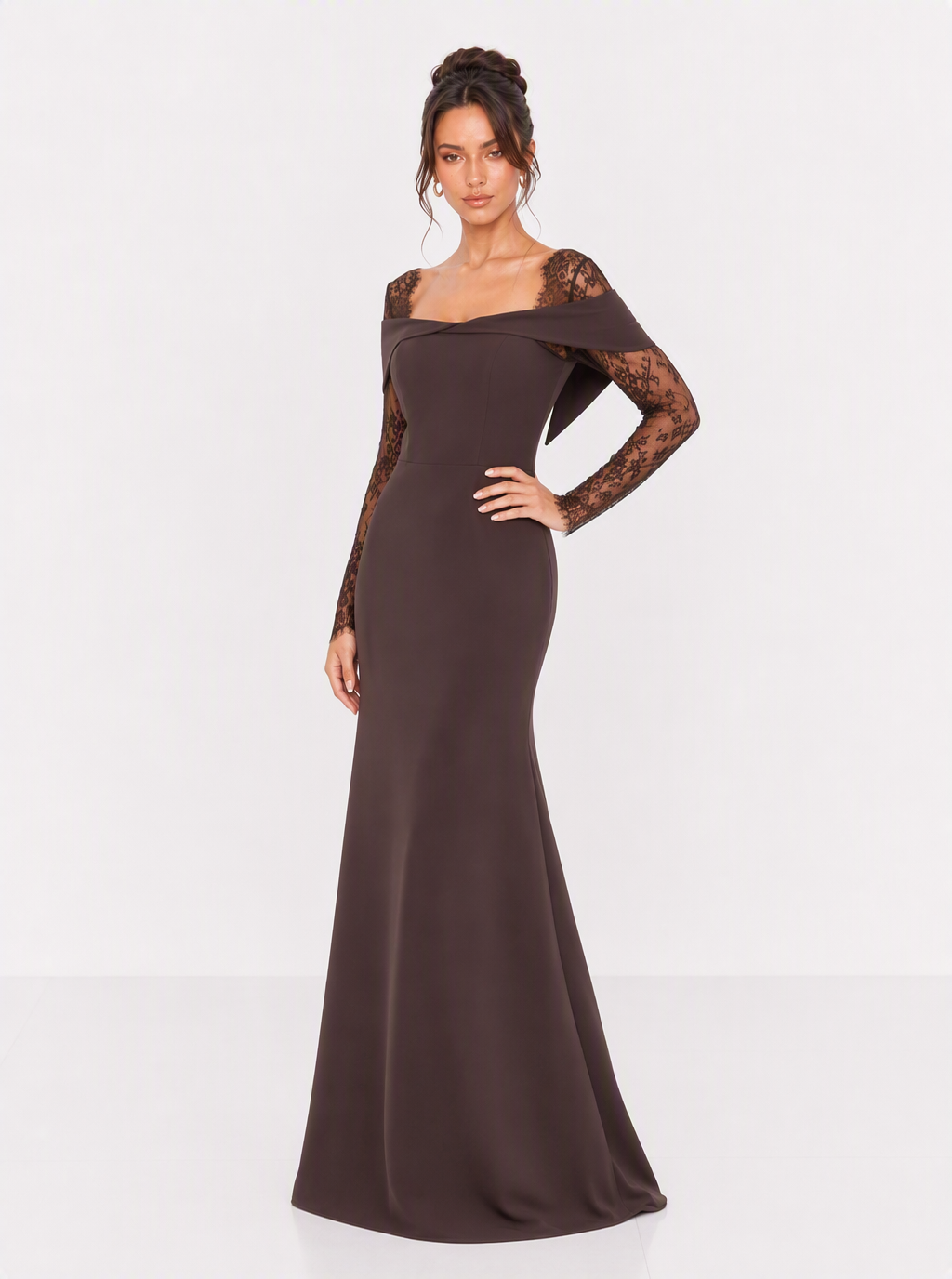 Zephrina Aurette lace sleeve column maxi dress