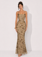 Zephrina Soraya jacquard mermaid maxi dress in coffee