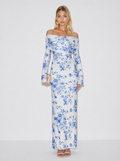 Zephrina Florienne off-shoulder maxi dress in blue floral