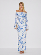 Zephrina Florienne off-shoulder maxi dress in blue floral