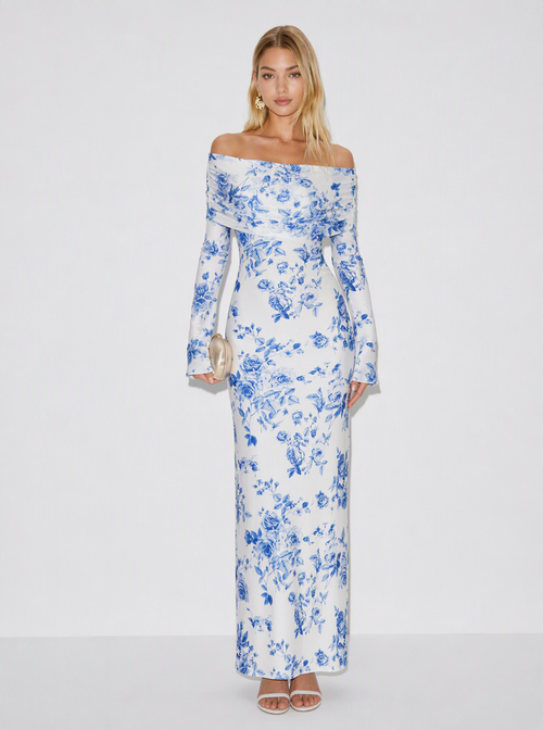 Zephrina Florienne off-shoulder maxi dress in blue floral