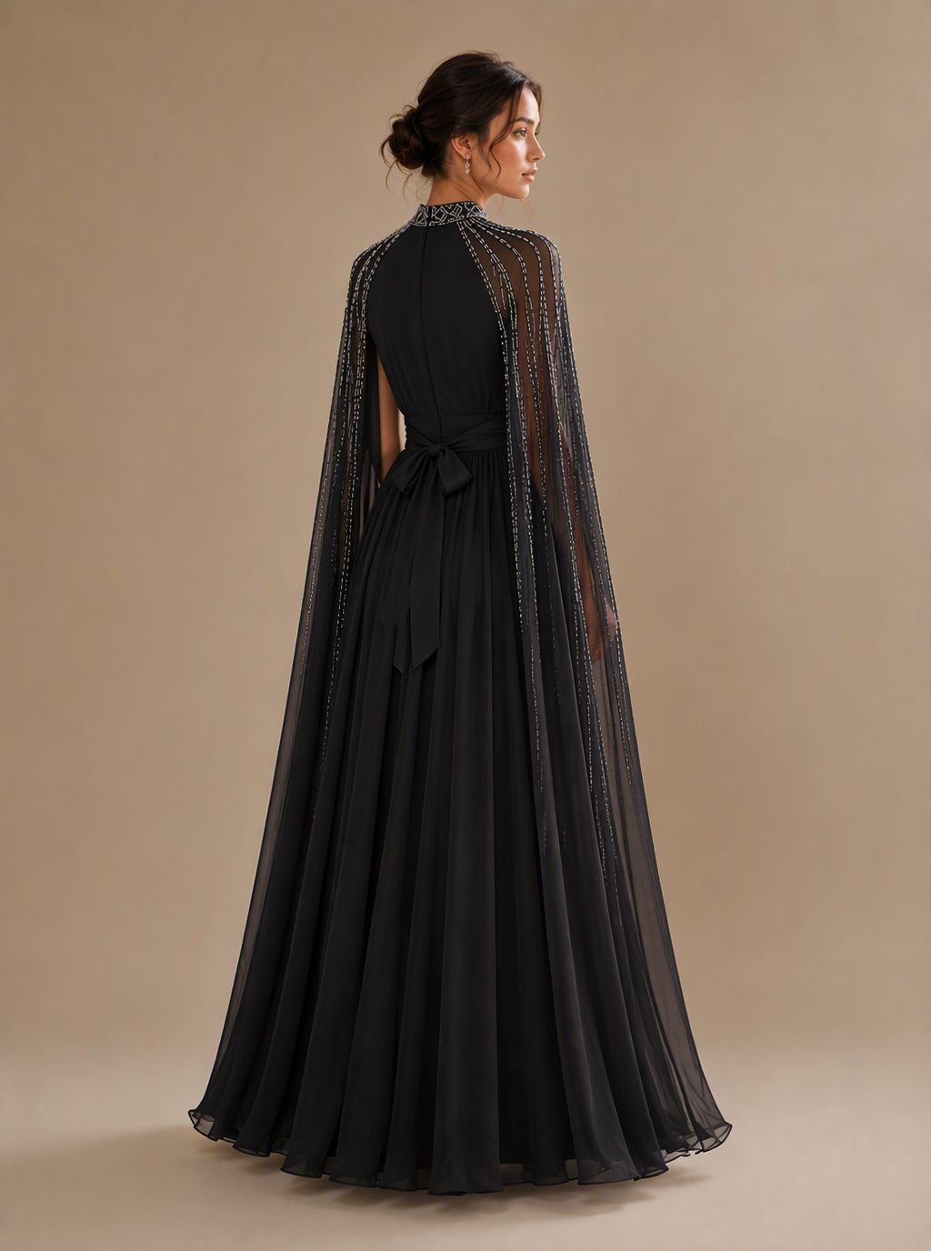 Zephrina Sybelle cape-overlay chiffon maxi dress