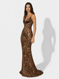 Zephrina leopard cowl-neck maxi dress with slim straps