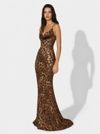 Zephrina leopard cowl-neck maxi dress with slim straps