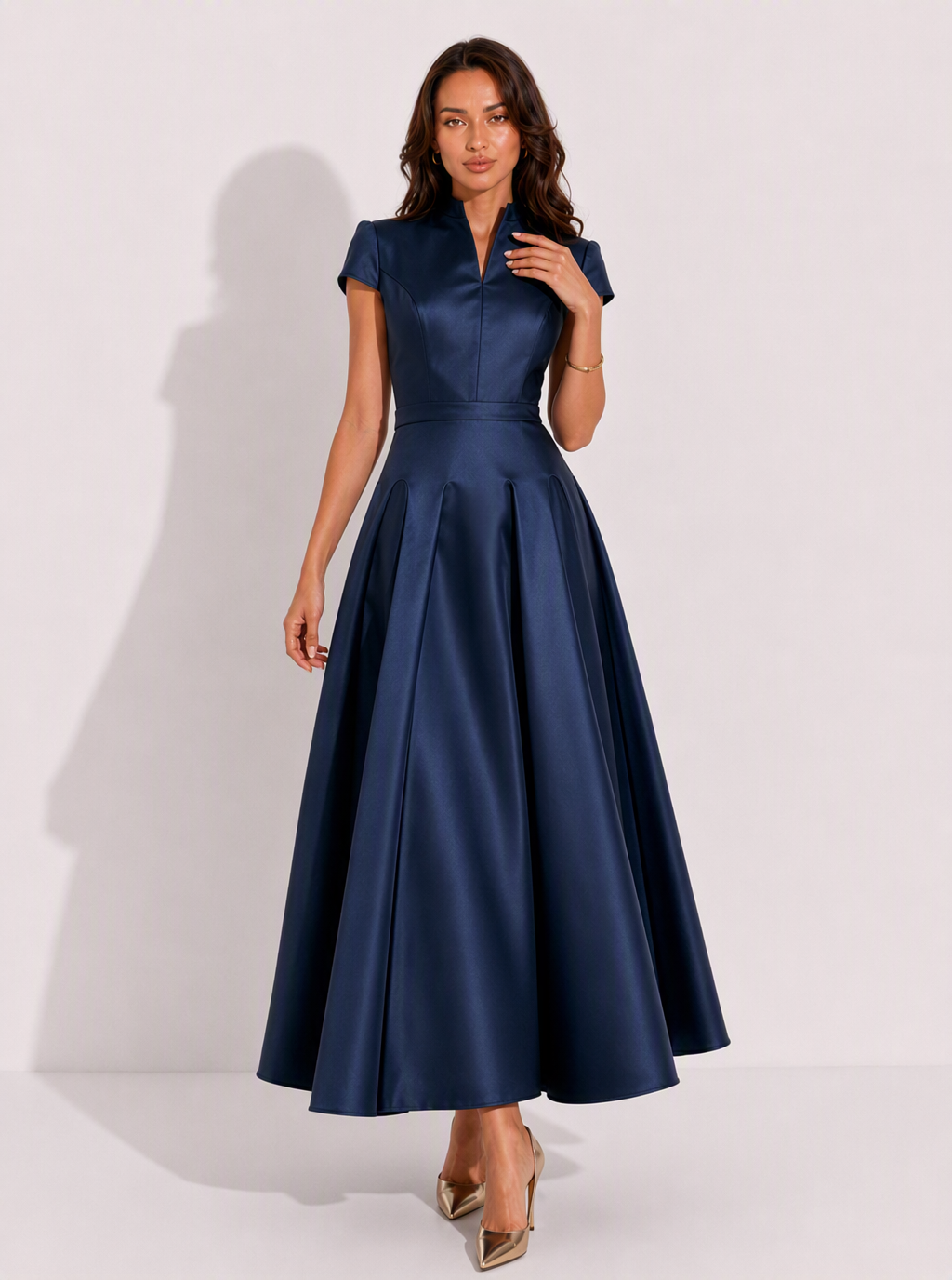 Zephrina Mariposa collared satin midi dress in black