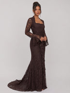Zephrina Elarienne lace mermaid maxi dress in brown