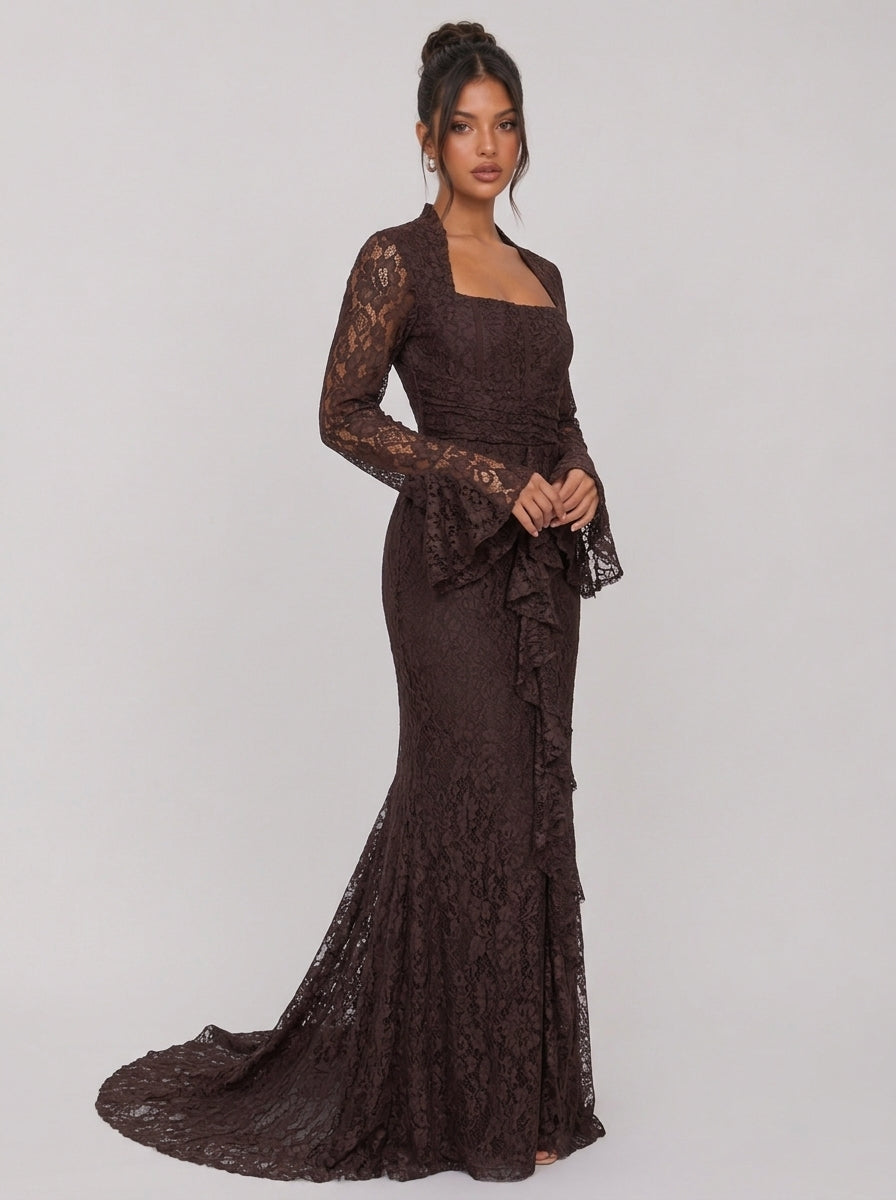 Zephrina Elarienne lace mermaid maxi dress in brown