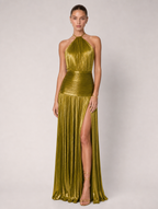Thalia Metallic-Oliva Maxikleid
