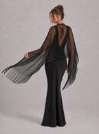 Zephrina Iolanthe long fringe shawl in black