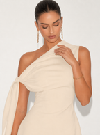 Zephrina Delphine one-shoulder knot mini dress in apricot