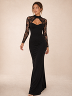 Zephrina Alverna lace-sleeve cutout maxi dress in black