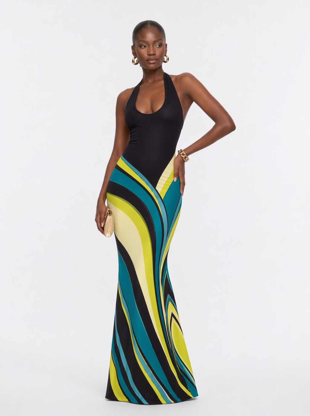 Zephrina Imogen geometric halter maxi dress in red