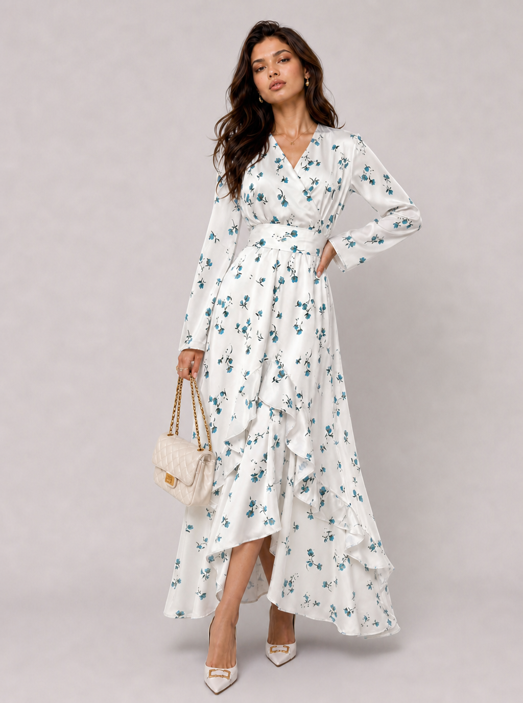 Zephrina Jorelle floral chiffon maxi dress in white