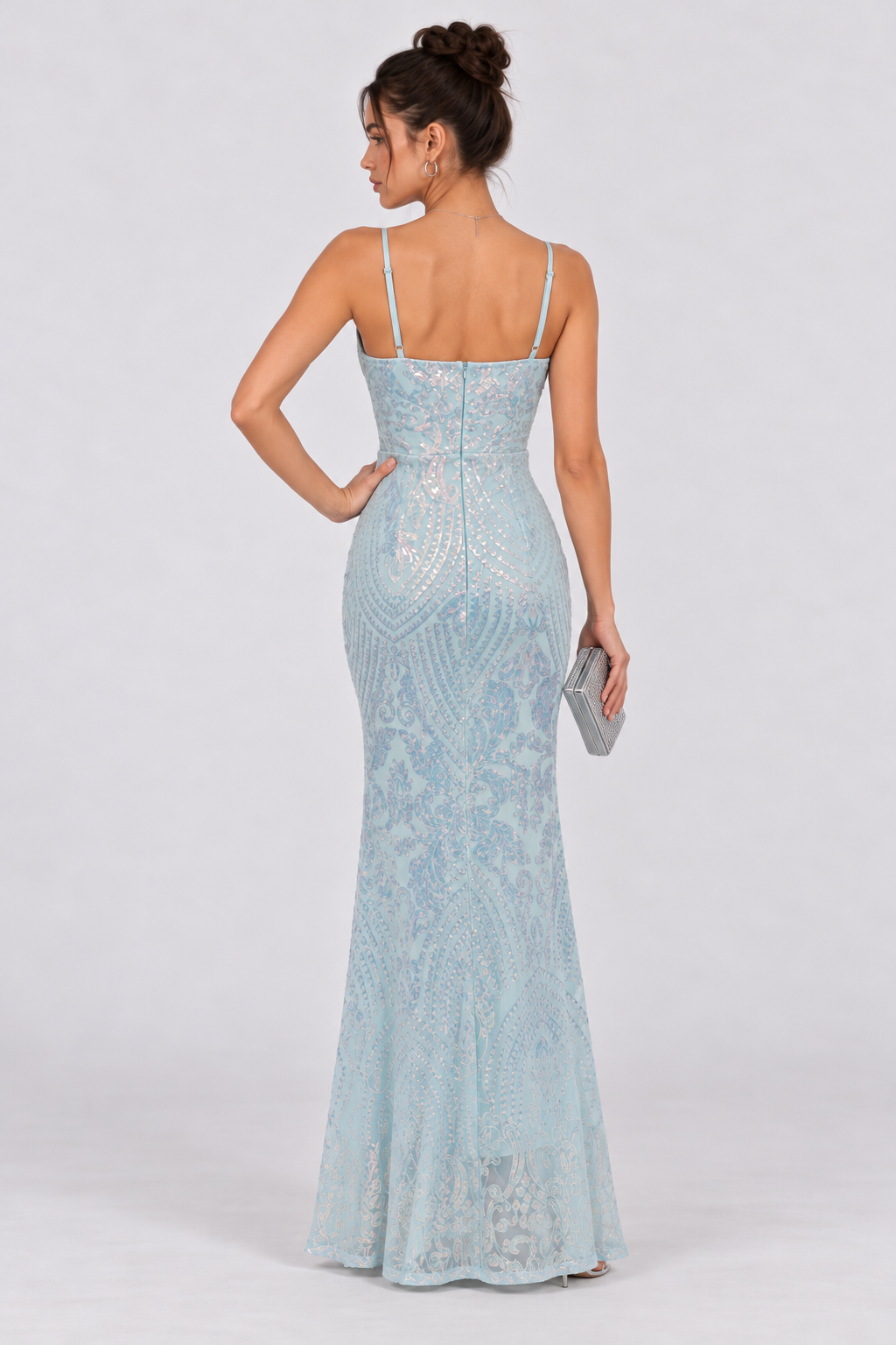 Zephrina Celandina patterned sequin maxi dress in sky blue