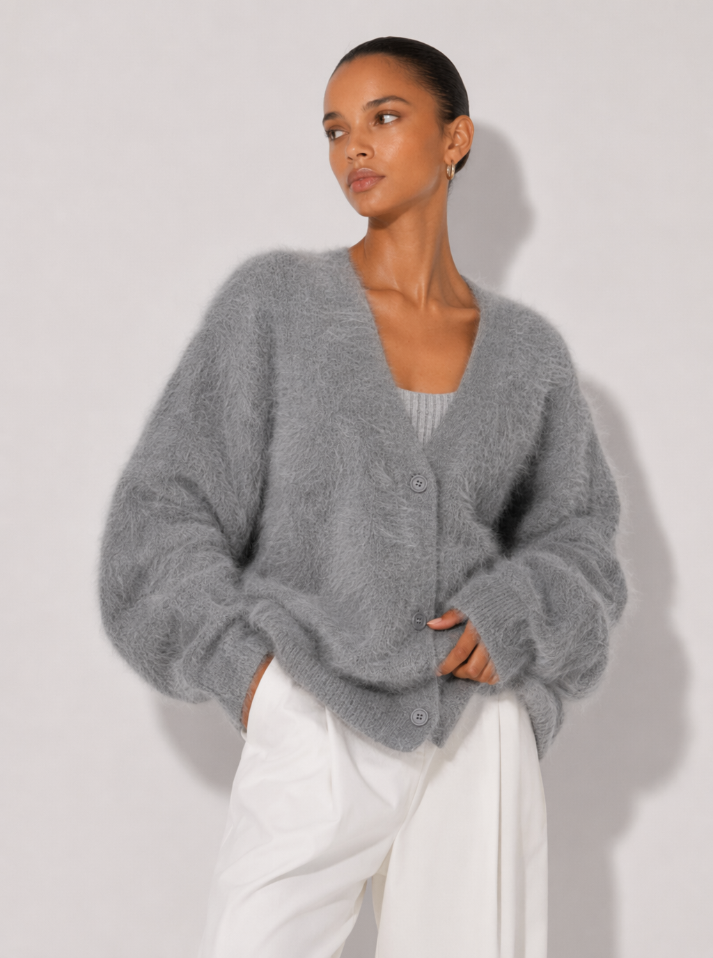 Zephrina Adara plush button cardigan in khaki
