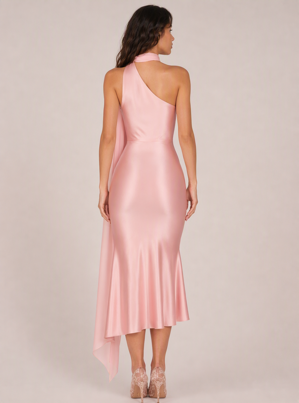 Zephrina Orianne scarf-drape midi dress in pink