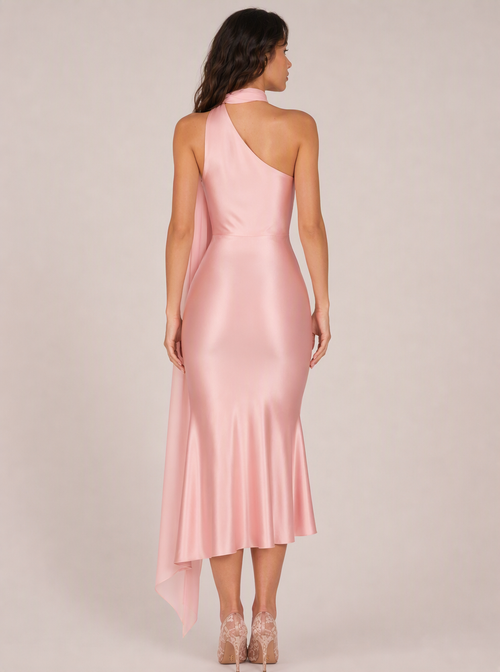 Zephrina Orianne scarf-drape midi dress in pink