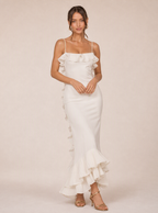 Zephrina Georgina ruffle-trim mermaid midi dress in white