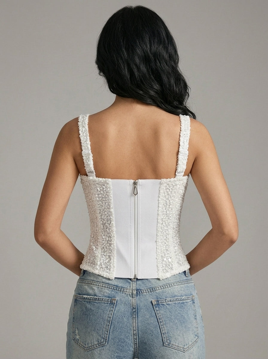 Zephrina Anouk sequin corset bra in white