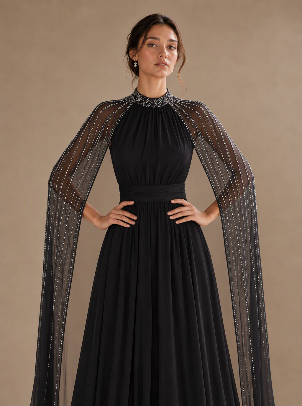 Zephrina Sybelle cape-overlay chiffon maxi dress