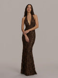 Zephrina Maelys plunging sequin maxi dress in coffee