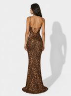 Zephrina leopard cowl-neck maxi dress with slim straps