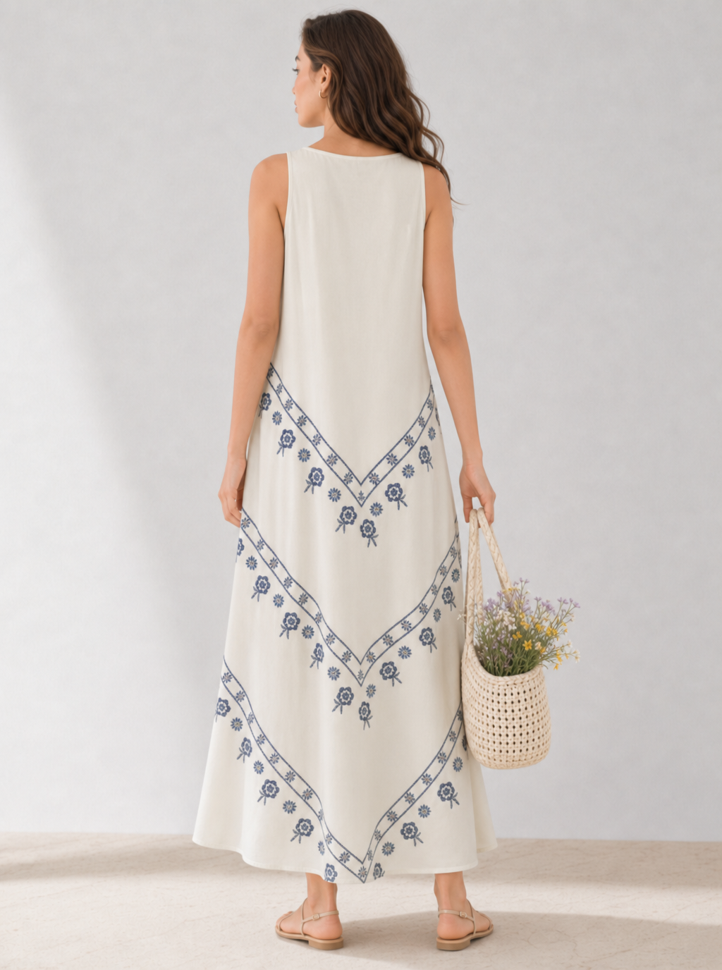 Zephrina Isolde border print maxi dress in ivory