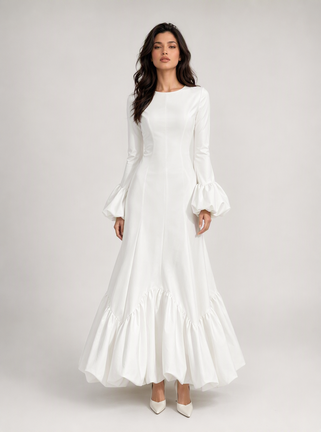 Zephrina Eulalie ruffle-hem maxi dress in white