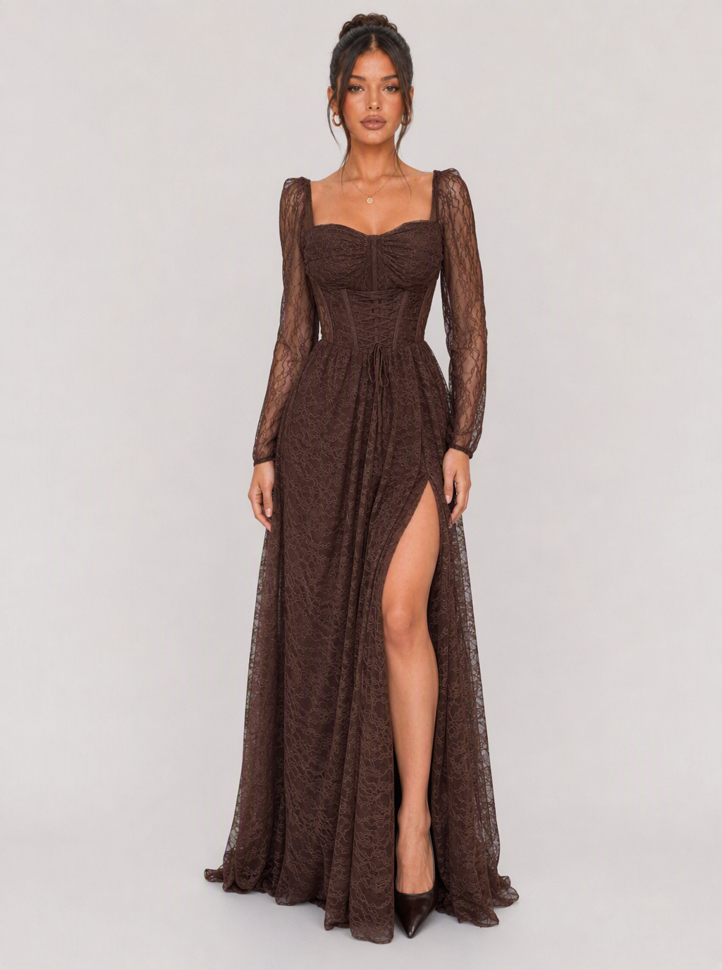 Zephrina Fiora lace high-slit maxi dress