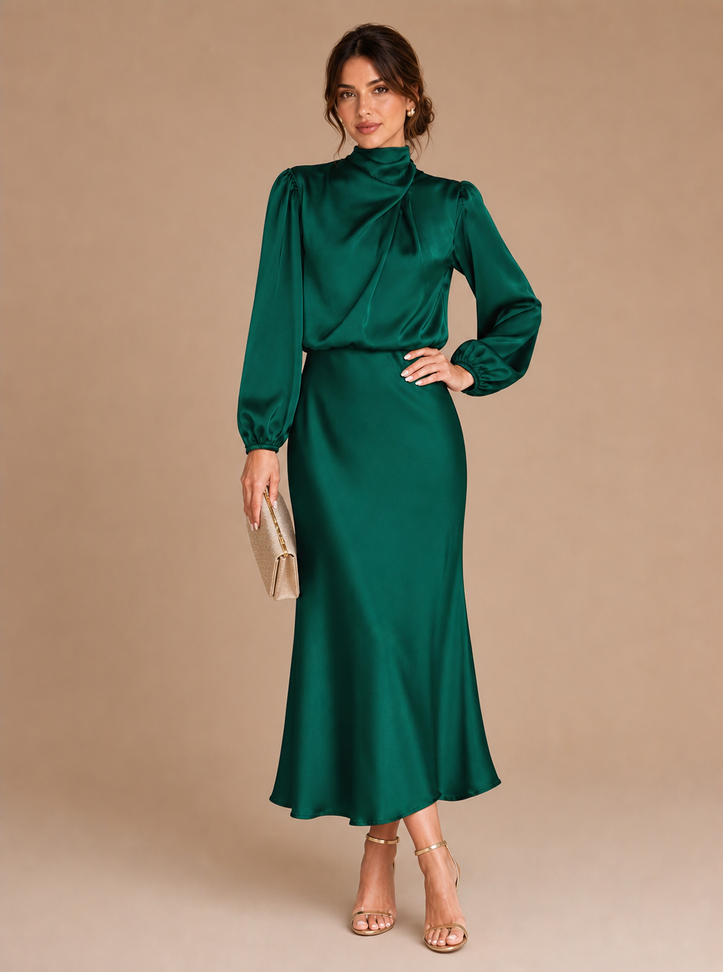Zephrina Sable draped satin midi dress